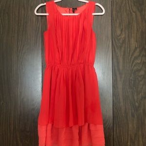 Coral chiffon pleated midi dress